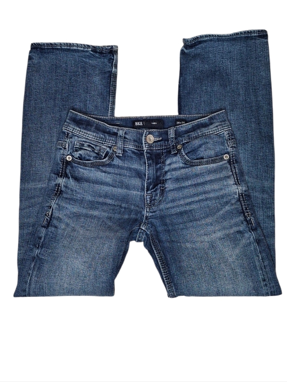 BKE Denim Aiden Straight Denim Men's Size 26X30 Blue Distressed Stretch